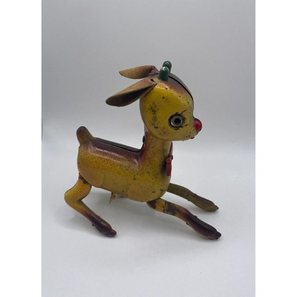 Other - Vintage Wind Up Rudolph The Red Nose Reindeer Tin Toy, Made in Japan, Christmas‎